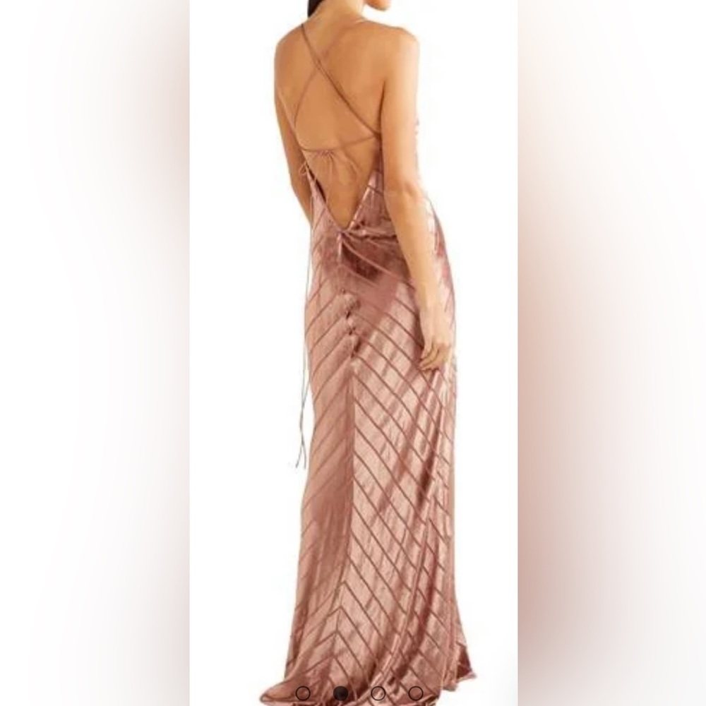MICHELLE MASON OPEN-BACK DEVORÉ-VELVET GOWN IN ANTIQUE ROSE PINK